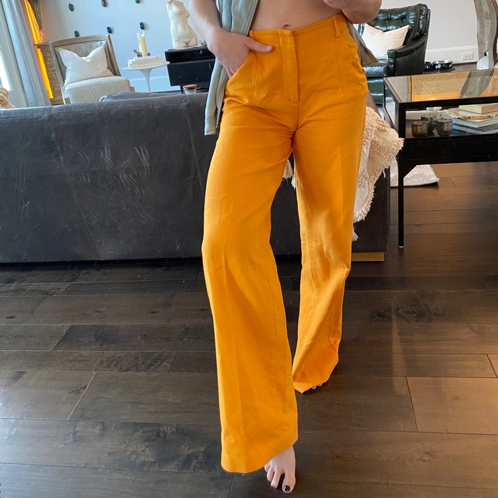 Wide leg orange statement pants